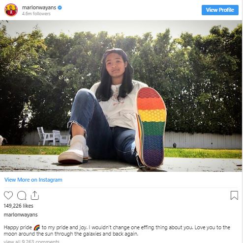 A picture of The picture posted by Marlon Wayans to wish his daughter for Pride month.